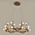 Resin Brown Nordic Antler Ring Frosted Orb Chandelier