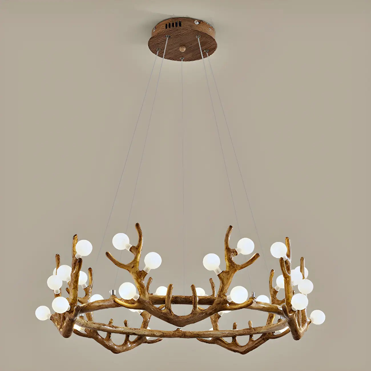 Resin Brown Nordic Antler Ring Frosted Orb Chandelier