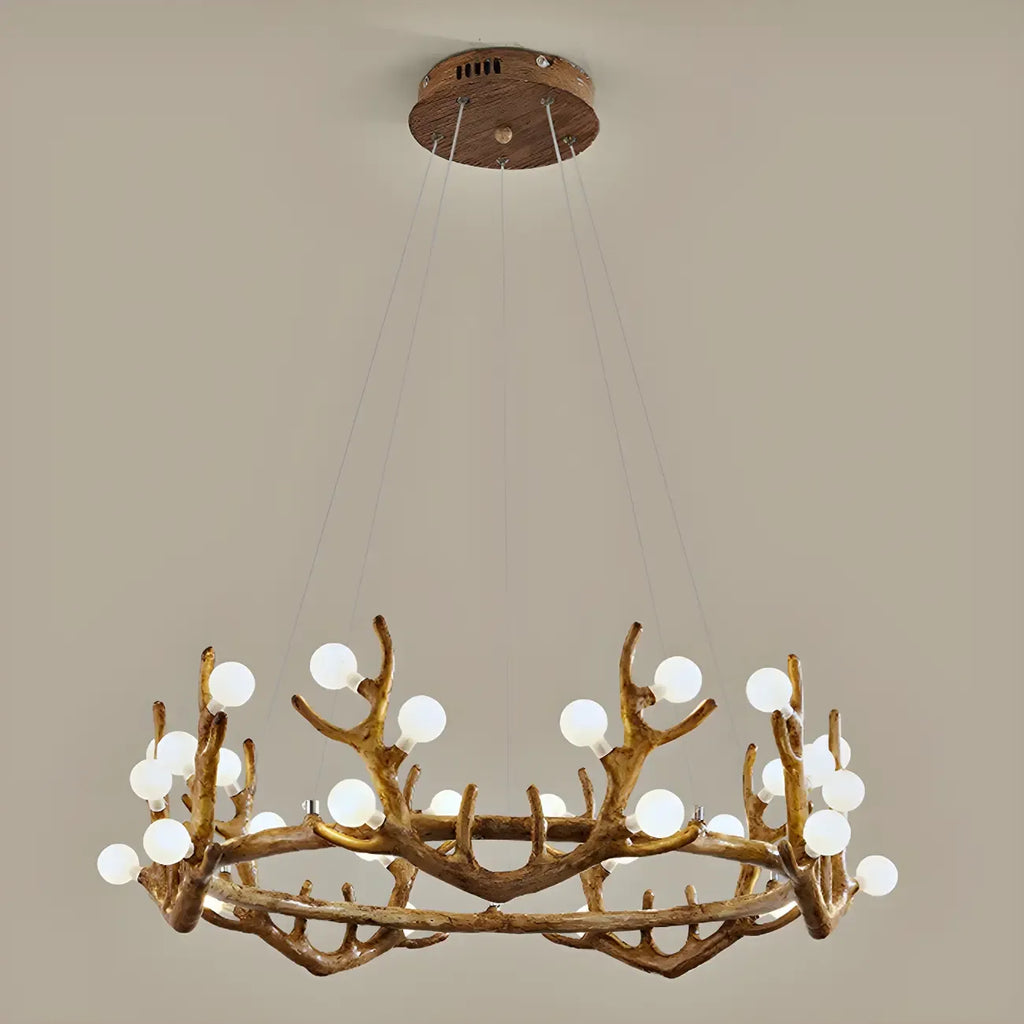 Resin Brown Nordic Antler Ring Frosted Orb Chandelier