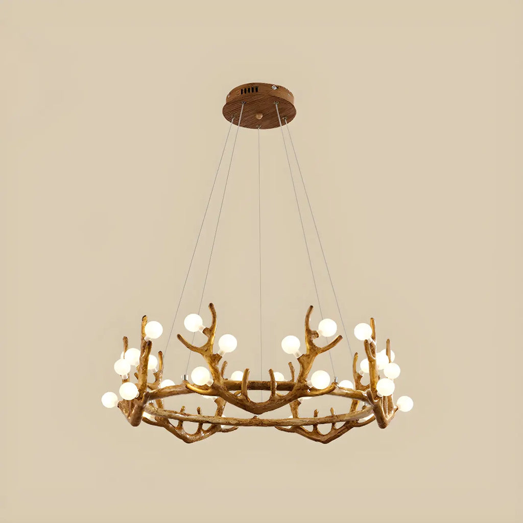Resin Brown Nordic Antler Ring Frosted Orb Chandelier
