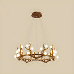 Resin Brown Nordic Antler Ring Frosted Orb Chandelier