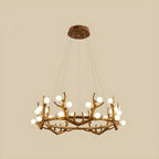 Resin Brown Nordic Antler Ring Frosted Orb Chandelier