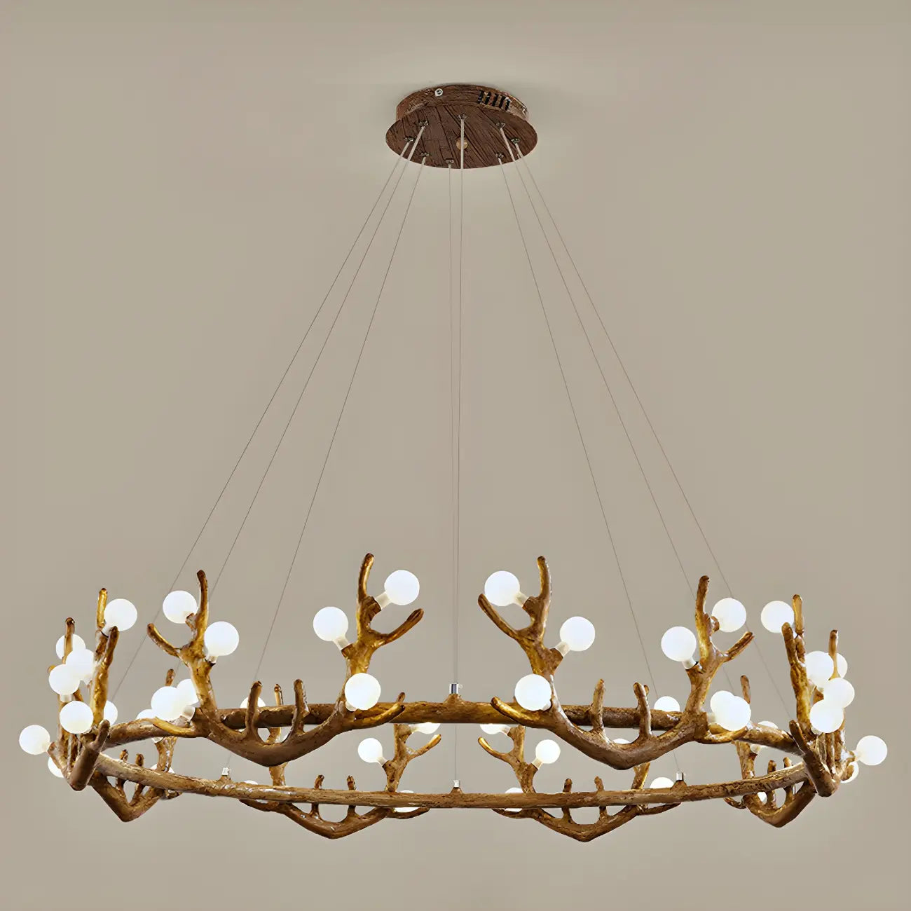Resin Brown Nordic Antler Ring Frosted Orb Chandelier
