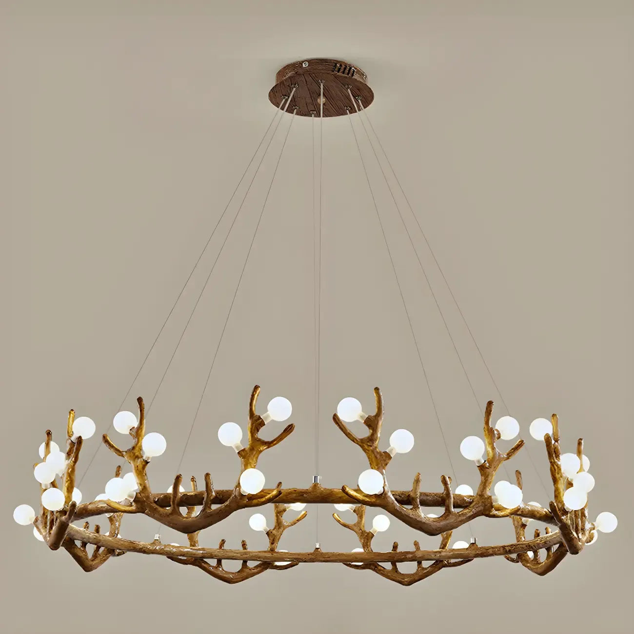 Resin Brown Nordic Antler Ring Frosted Orb Chandelier