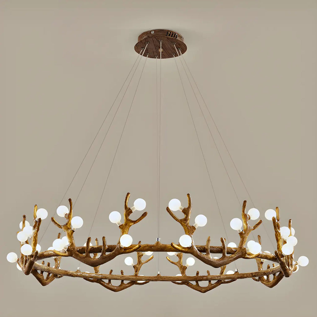 Resin Brown Nordic Antler Ring Frosted Orb Chandelier
