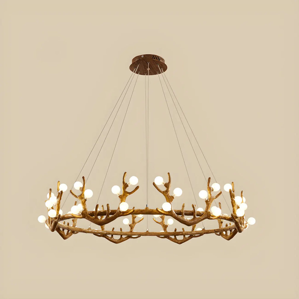 Resin Brown Nordic Antler Ring Frosted Orb Chandelier
