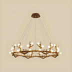 Resin Brown Nordic Antler Ring Frosted Orb Chandelier