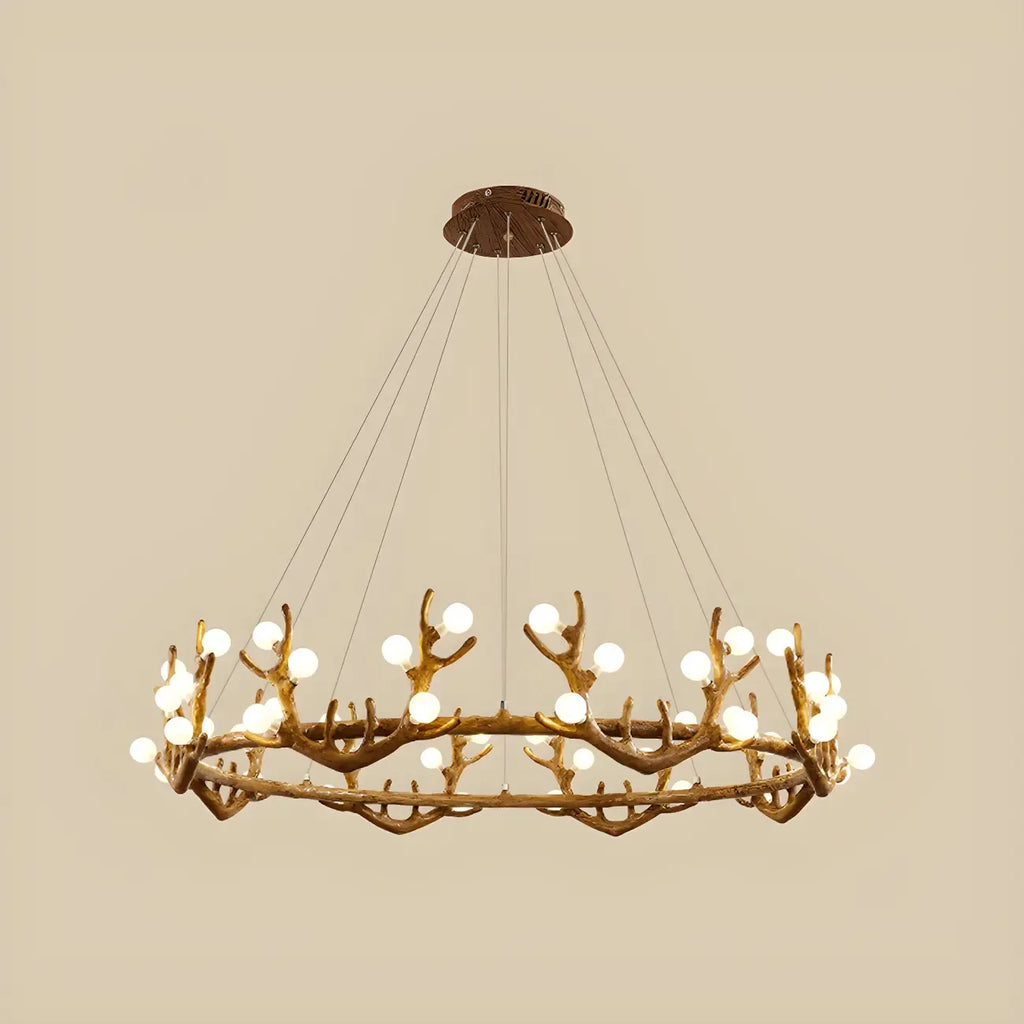 Resin Brown Nordic Antler Ring Frosted Orb Chandelier