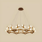 Resin Brown Nordic Antler Ring Frosted Orb Chandelier