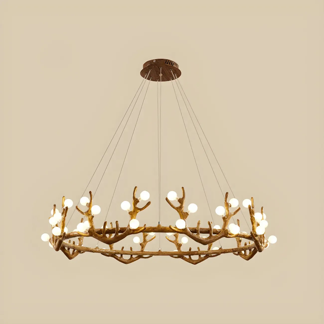 Resin Brown Nordic Antler Ring Frosted Orb Chandelier