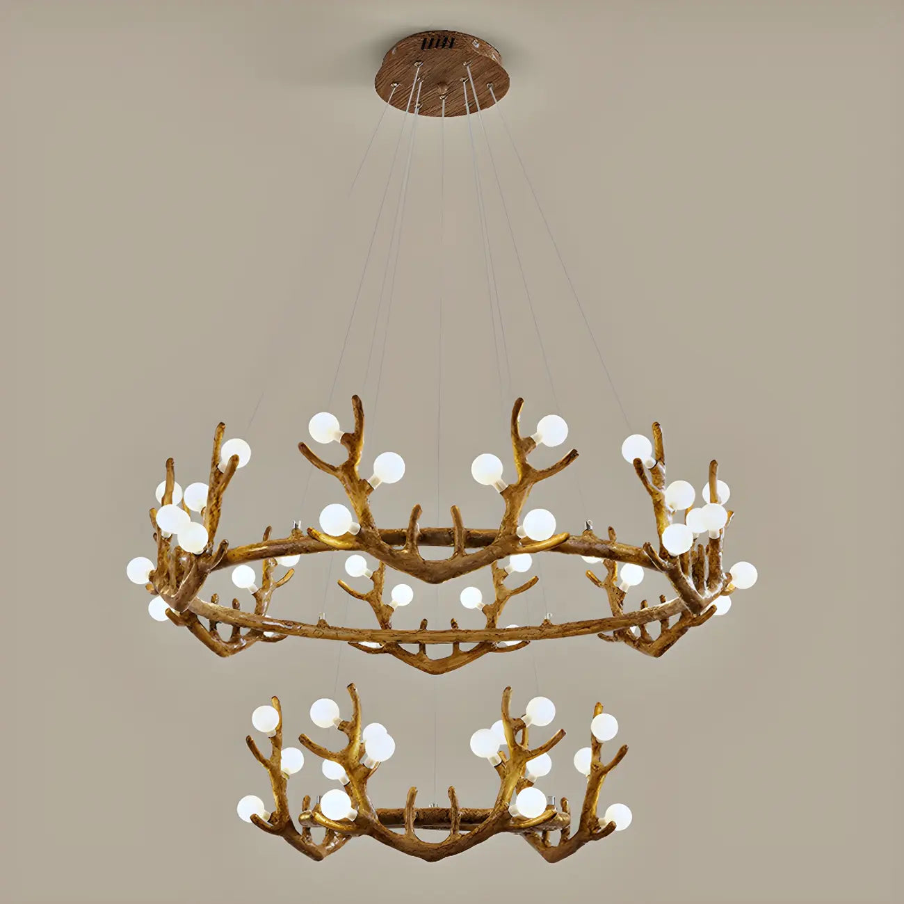 Resin Brown Nordic Antler Ring Frosted Orb Chandelier