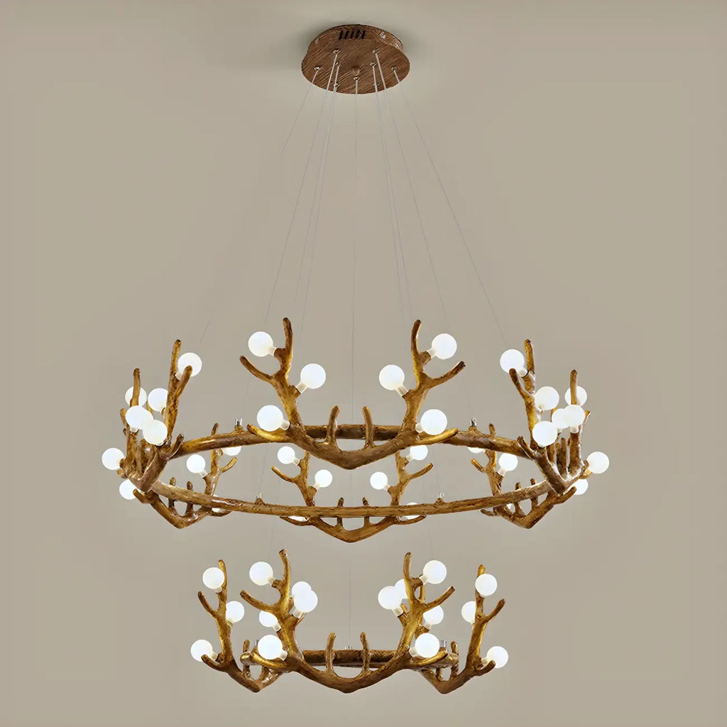 Resin Brown Nordic Antler Ring Frosted Orb Chandelier