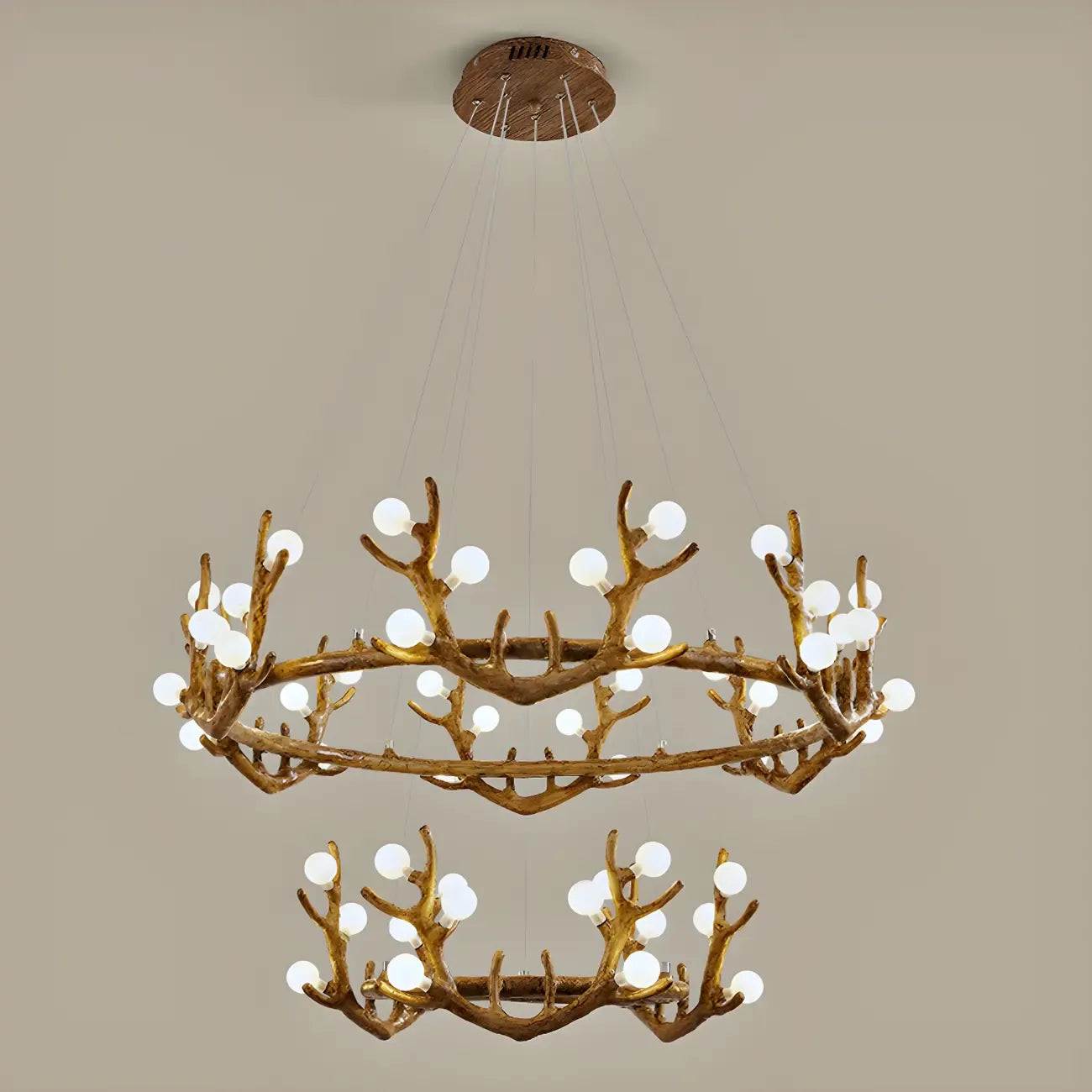 Resin Brown Nordic Antler Ring Frosted Orb Chandelier