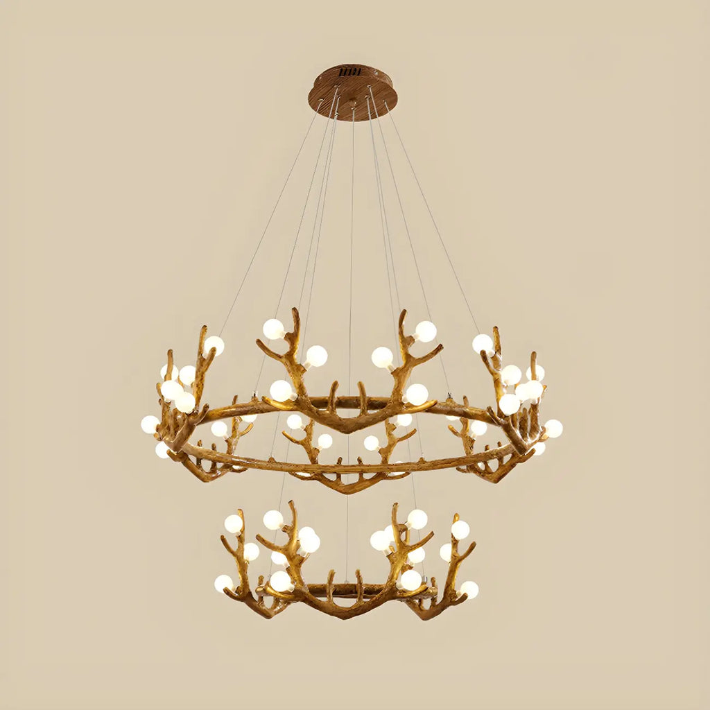 Resin Brown Nordic Antler Ring Frosted Orb Chandelier