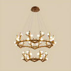 Resin Brown Nordic Antler Ring Frosted Orb Chandelier