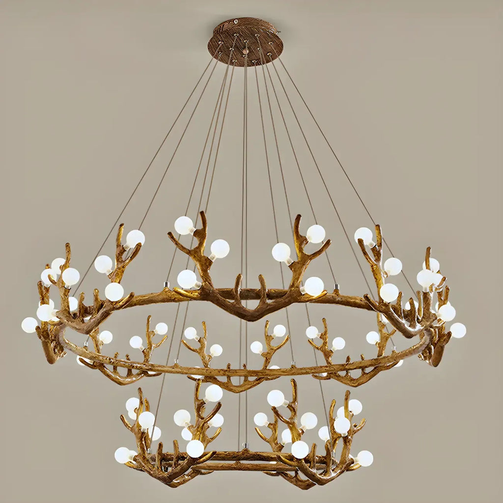 Resin Brown Nordic Antler Ring Frosted Orb Chandelier