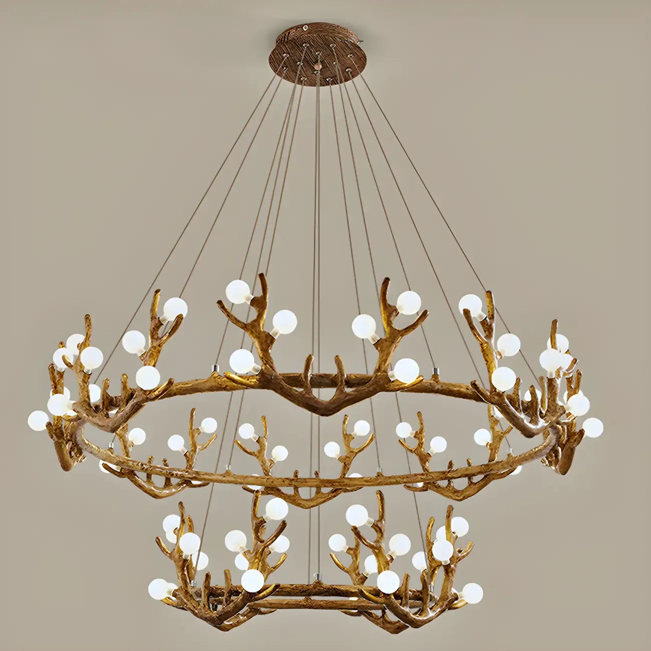 Resin Brown Nordic Antler Ring Frosted Orb Chandelier