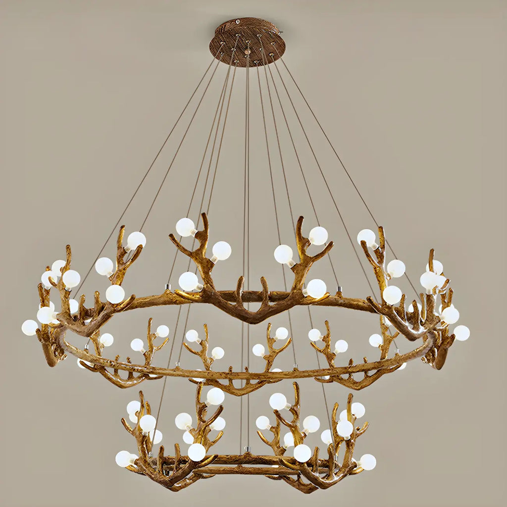 Resin Brown Nordic Antler Ring Frosted Orb Chandelier