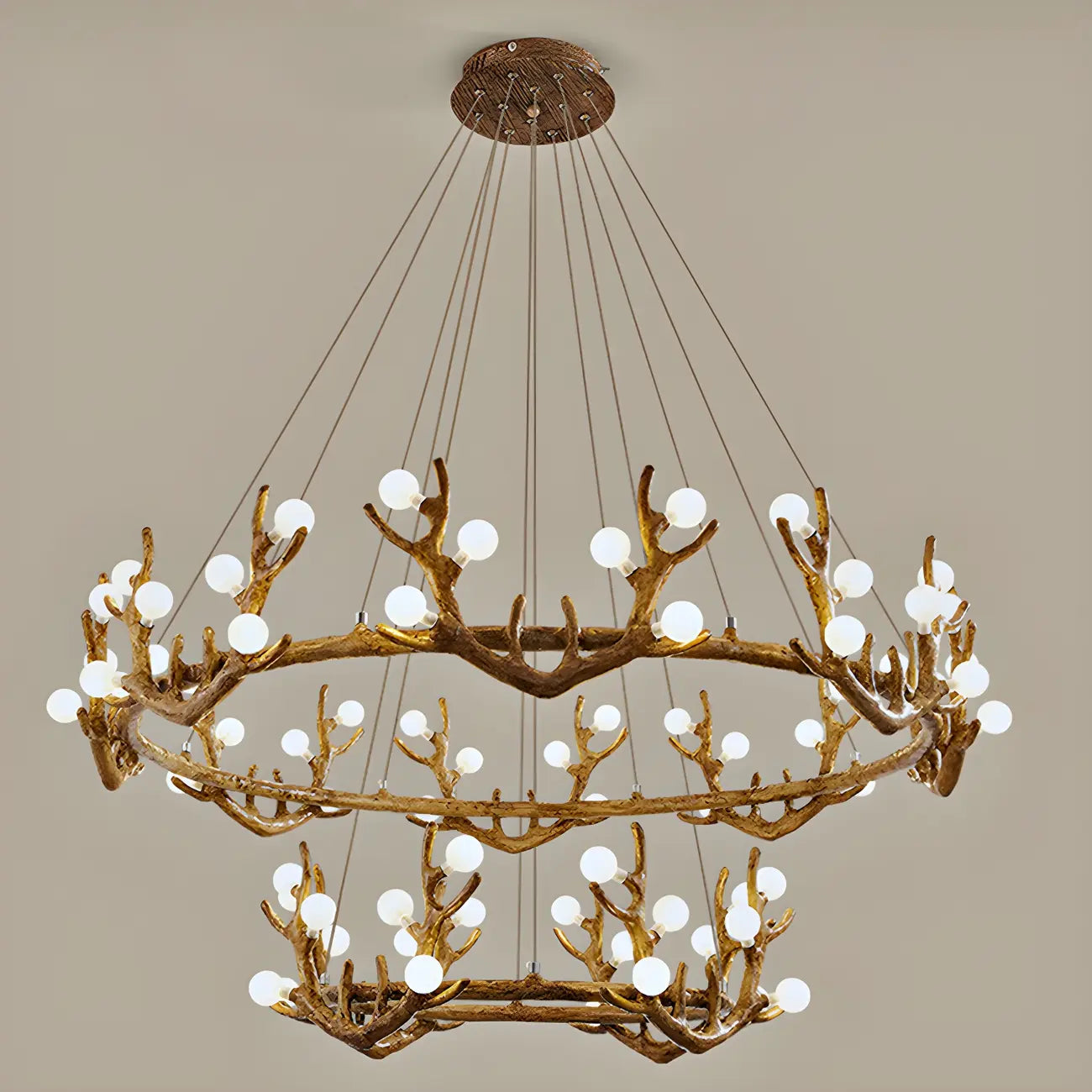 Resin Brown Nordic Antler Ring Frosted Orb Chandelier