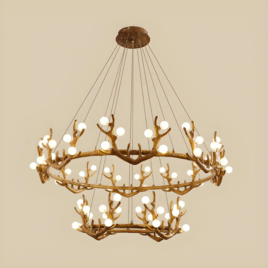 Resin Brown Nordic Antler Ring Frosted Orb Chandelier