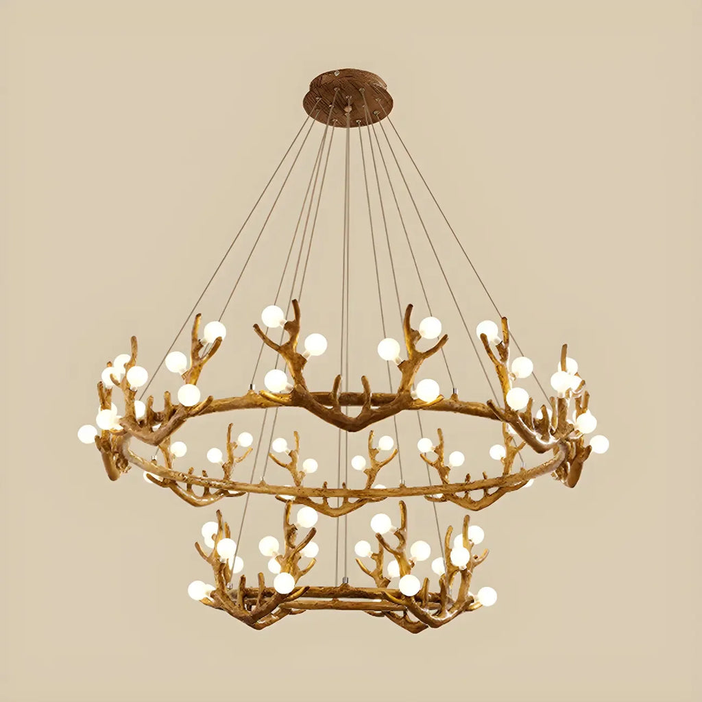 Resin Brown Nordic Antler Ring Frosted Orb Chandelier