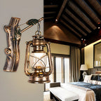 Industrial Bronze LED Lantern Wall Sconce for Bedroom Decor
