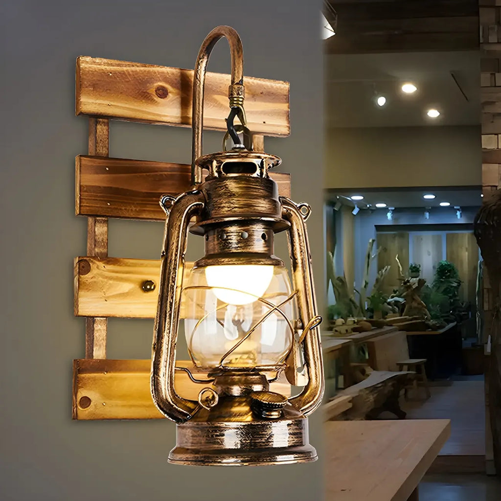 Industrial Bronze LED Lantern Wall Sconce for Bedroom Decor
