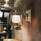 Industrial Bronze LED Lantern Wall Sconce for Bedroom Decor