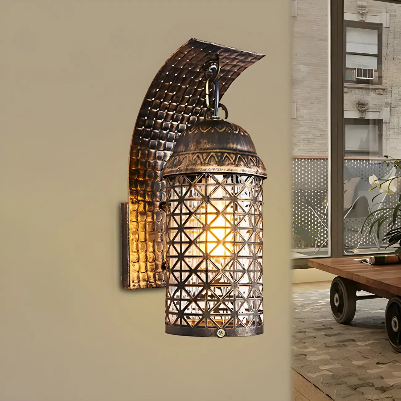 Industrial Bronze LED Lantern Wall Sconce for Bedroom Decor