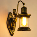 Industrial Bronze LED Lantern Wall Sconce for Bedroom Decor