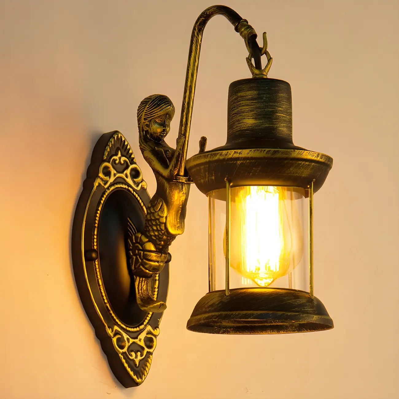 Industrial Bronze LED Lantern Wall Sconce for Bedroom Decor