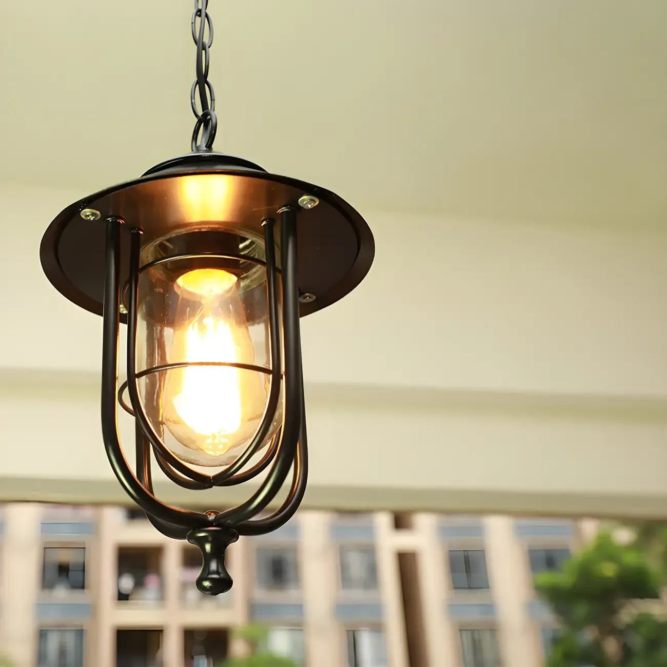 Traditional Vintage Black Cage Outdoor Pendant Lights