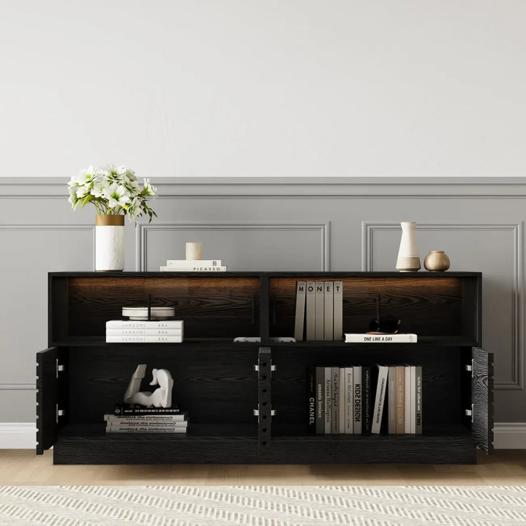 Modern Black Rectangular Wooden LED TV Stand