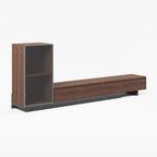 Mid-Century Walnut Extendable Wooden TV Stand with Drawers