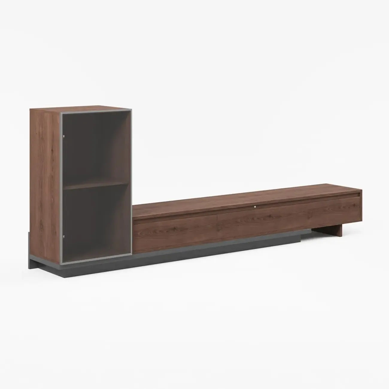 Mid-Century Walnut Extendable Wooden TV Stand with Drawers