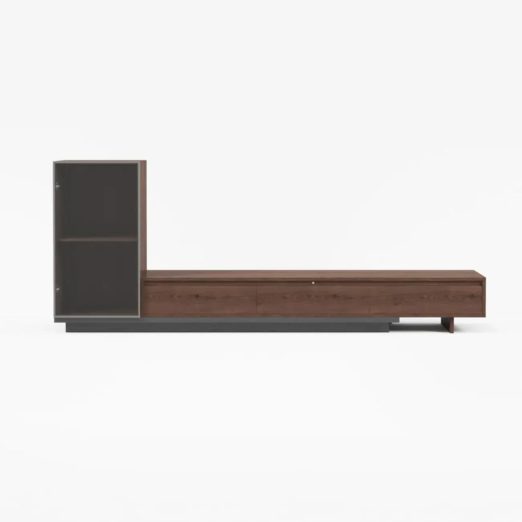 Mid-Century Walnut Extendable Wooden TV Stand with Drawers