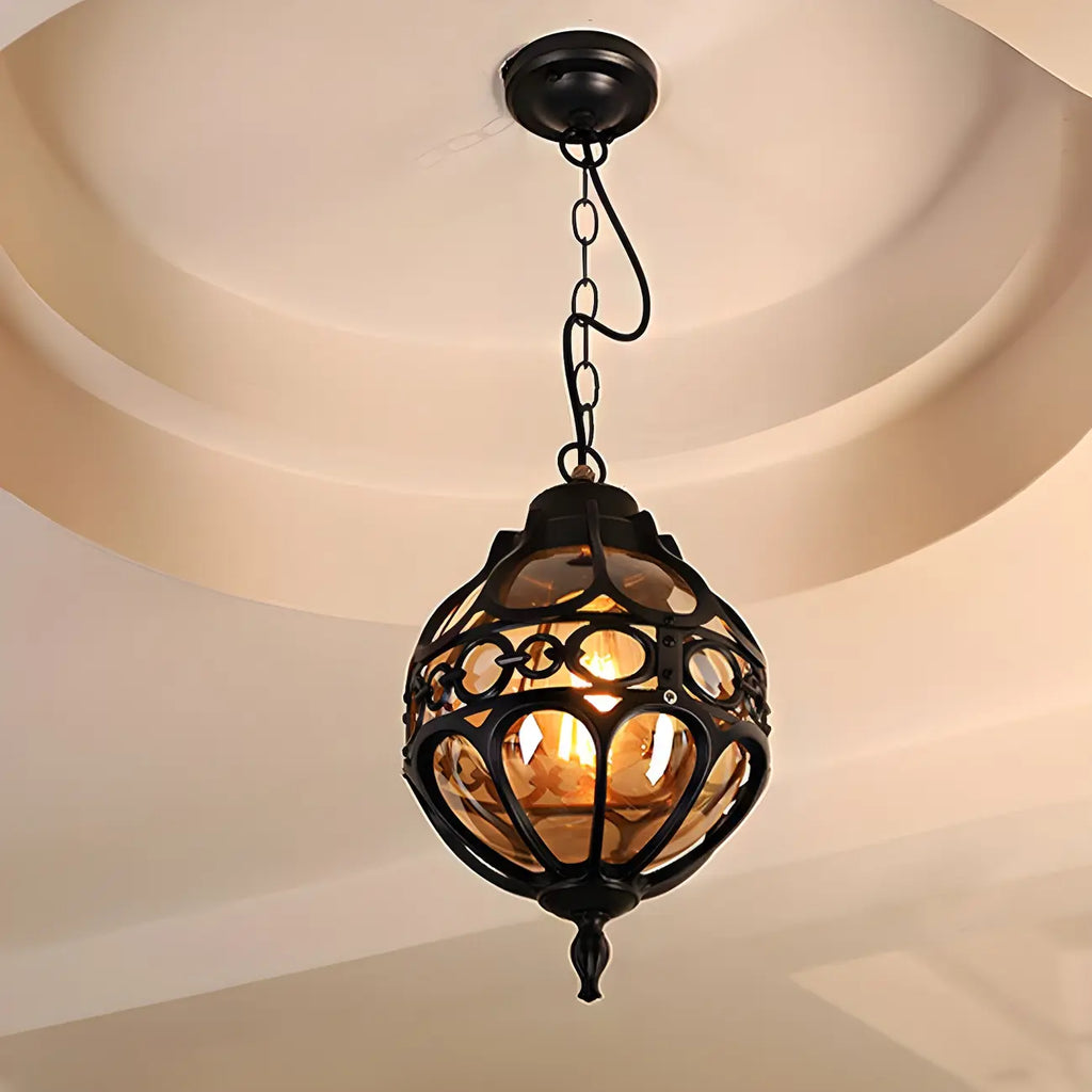 Rustic Bronze Metal Globe Outdoor LED Hanging Light