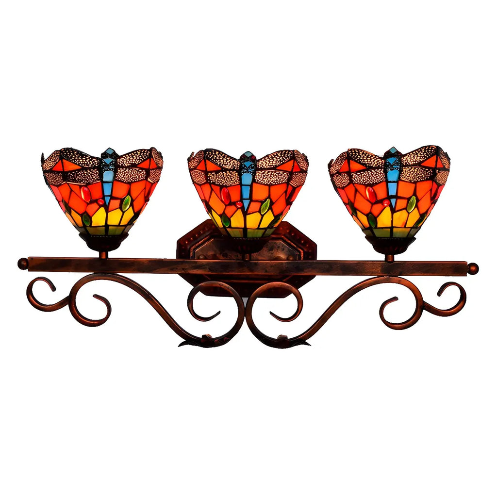 3-Light Orange Stained Glass Colorful Wall Light Dome Shape