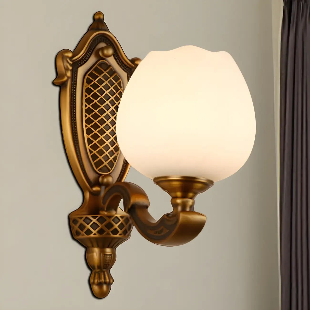 13¡°Colonial Brass Wall Sconce with LED Light for Bedroom