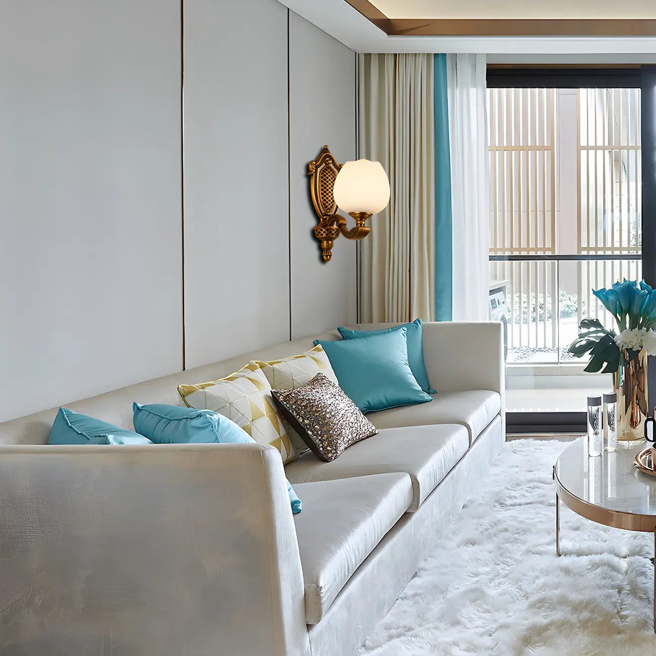 13¡°Colonial Brass Wall Sconce with LED Light for Bedroom