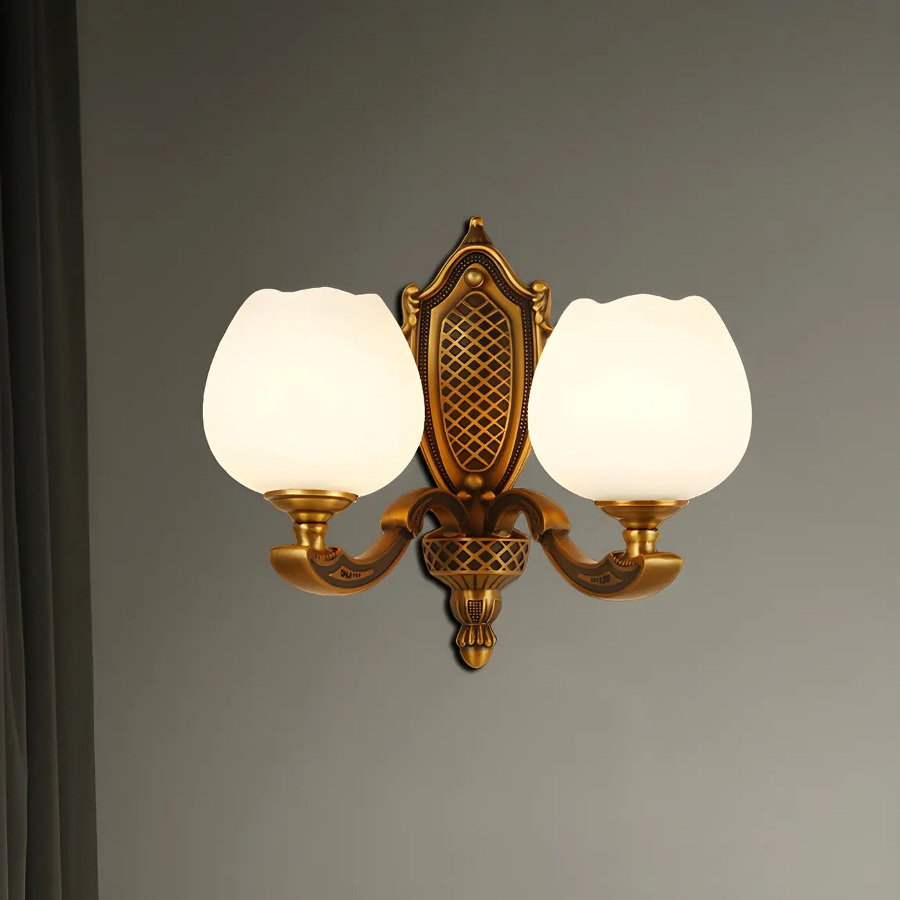 13¡°Colonial Brass Wall Sconce with LED Light for Bedroom