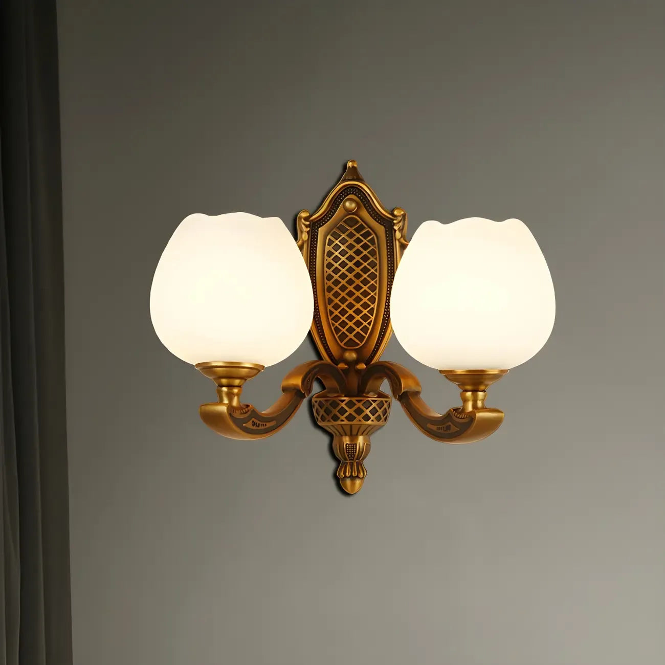 13¡°Colonial Brass Wall Sconce with LED Light for Bedroom