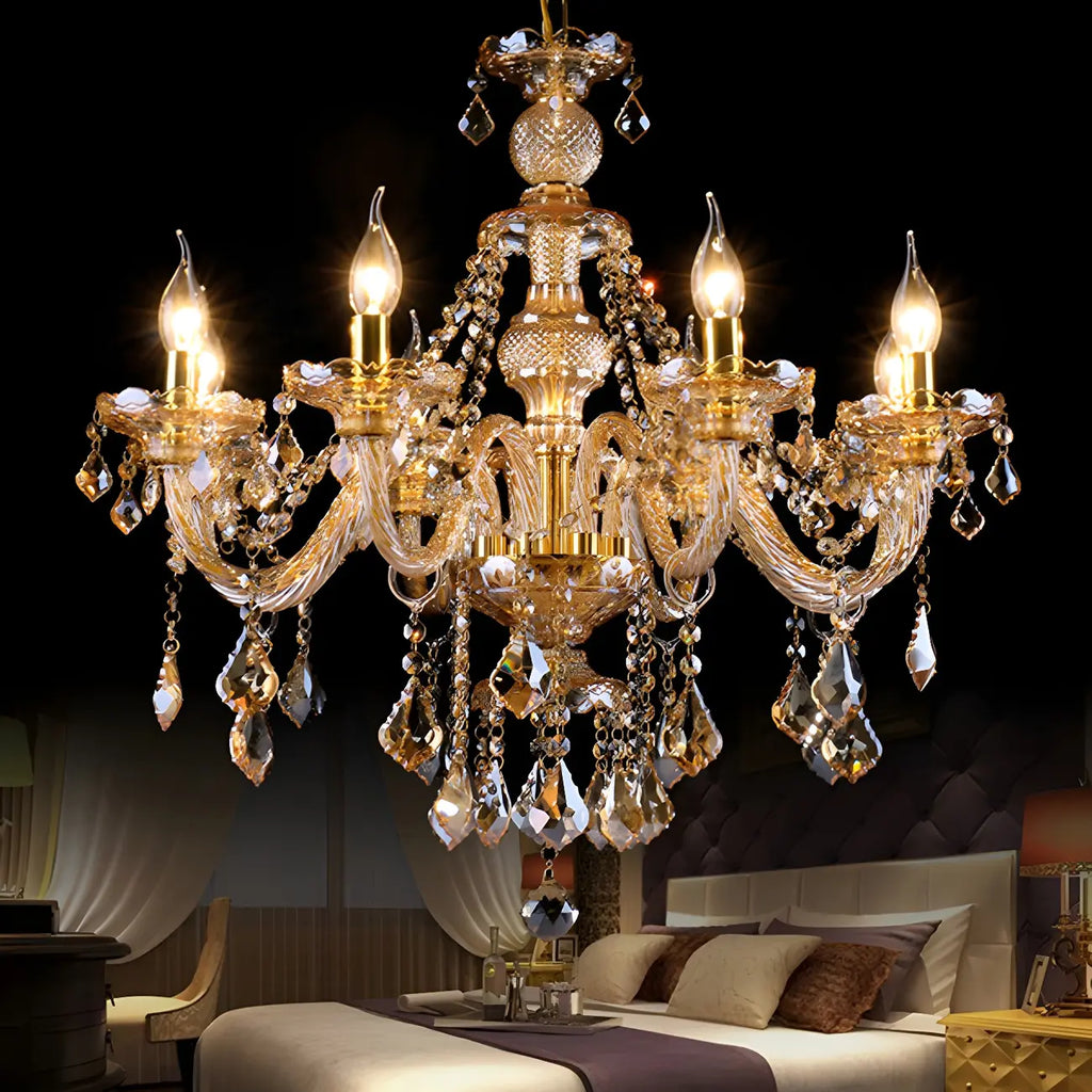 Mid-Century Modern Crystal Candelabra Chandelier
