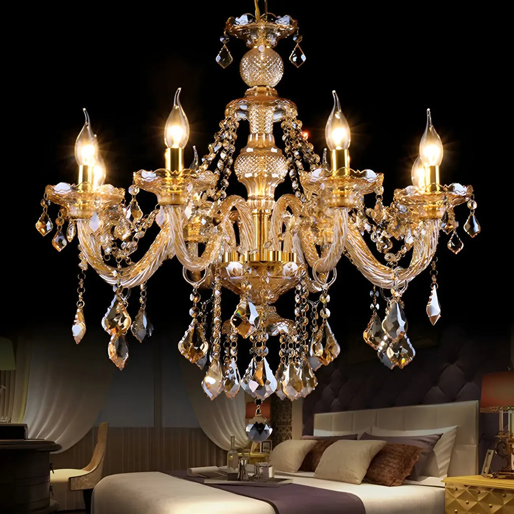 Mid-Century Modern Crystal Candelabra Chandelier