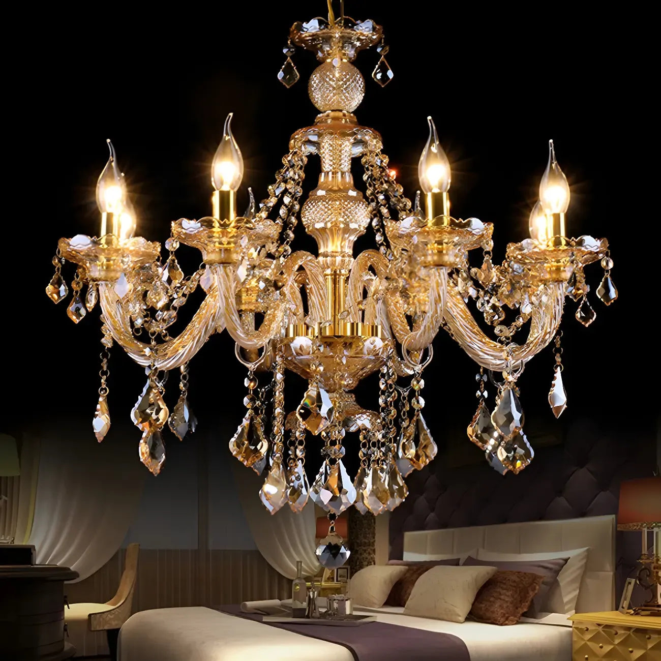 Mid-Century Modern Crystal Candelabra Chandelier