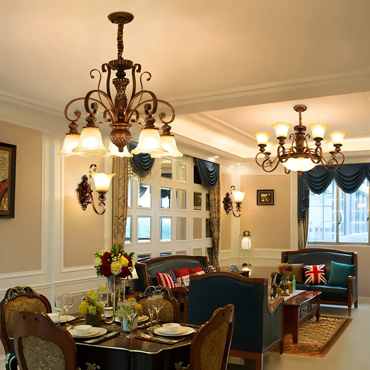 Brown Floral Metal Vintage Chandelier Classic Design