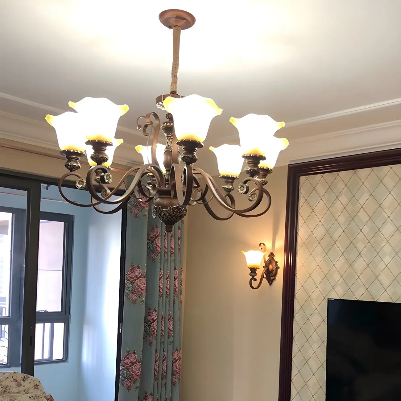 Brown Floral Metal Vintage Chandelier Classic Design