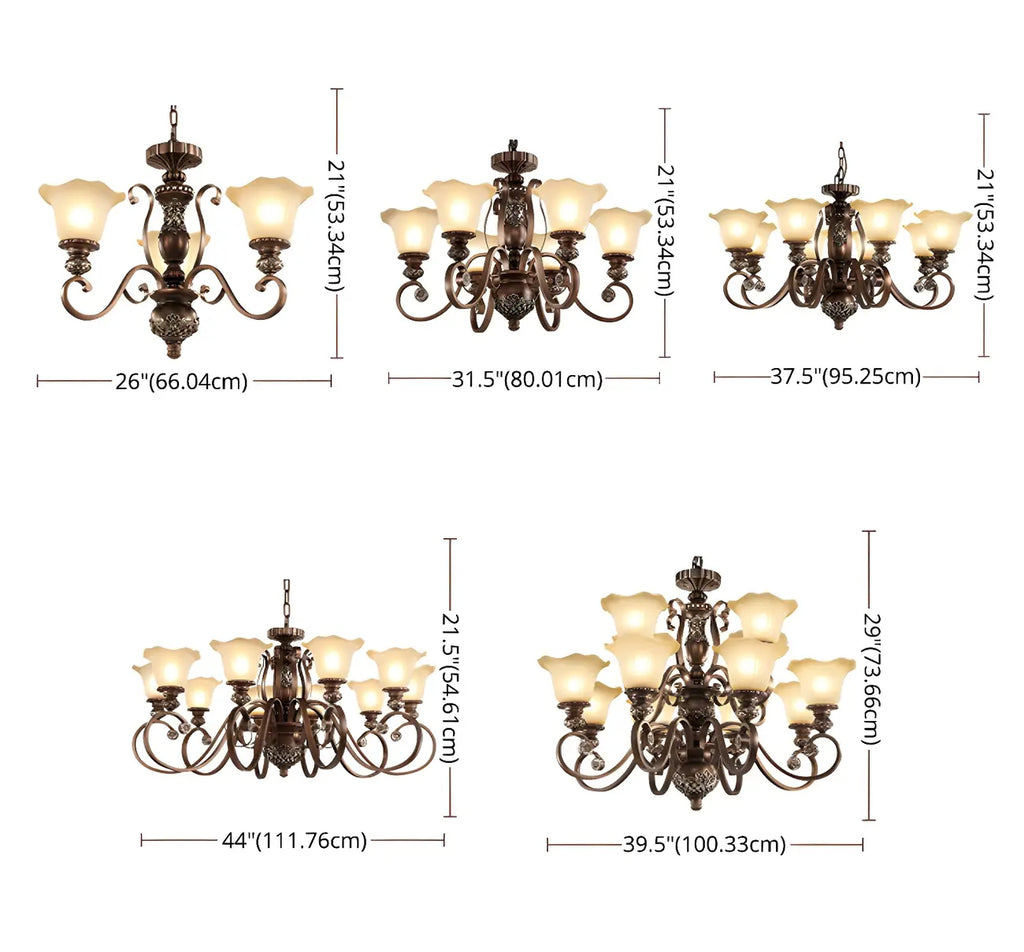 Brown Floral Metal Vintage Chandelier Classic Design