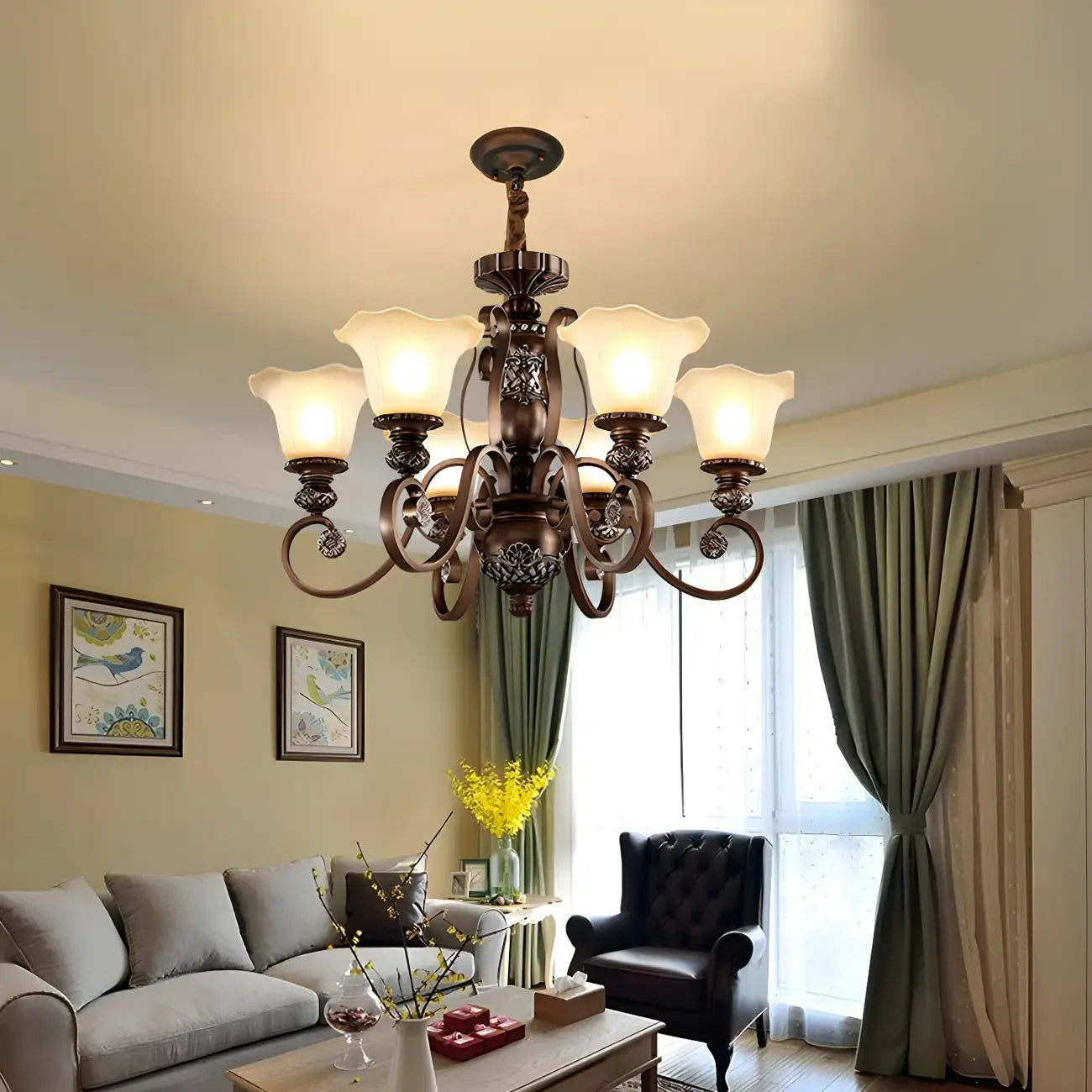 Brown Floral Metal Vintage Chandelier Classic Design