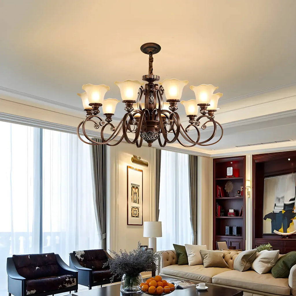 Brown Floral Metal Vintage Chandelier Classic Design